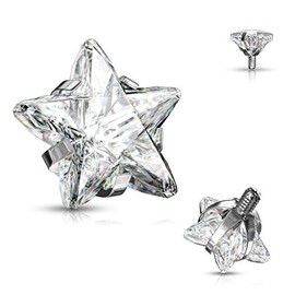 Covet Jewelry Internally Threaded Surgical Steel Star CZ Prong Top Ends (16 GA, Length: 3mm, Clear)