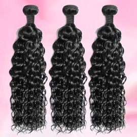 Water Wave Human Hair Bundles 18 18 18 Inch 12A Deep Curly Bundles Human Hair 100% Unprocessed Wet and Wavy Bundles Human Hair Extensions Natural Black