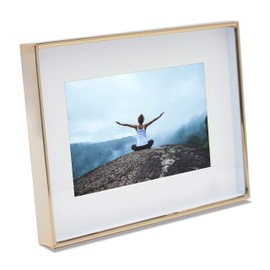 MIMOSA MOMENTS 6x8 Metal Picture Frame with Mat for 4x6 Photo, Shadowbox Frame for Tabletop Display (Brass, 4x6)