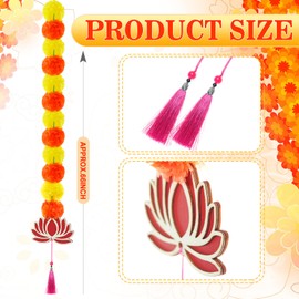 Zeyune 5 Pcs 5.5 Feet Diwali Marigold Garland with Wooden Lotus Hanging Artificial Marigold Flowers Lotus Wall Hangings Indian Pooja Decor for Home Diwali Wedding Christmas