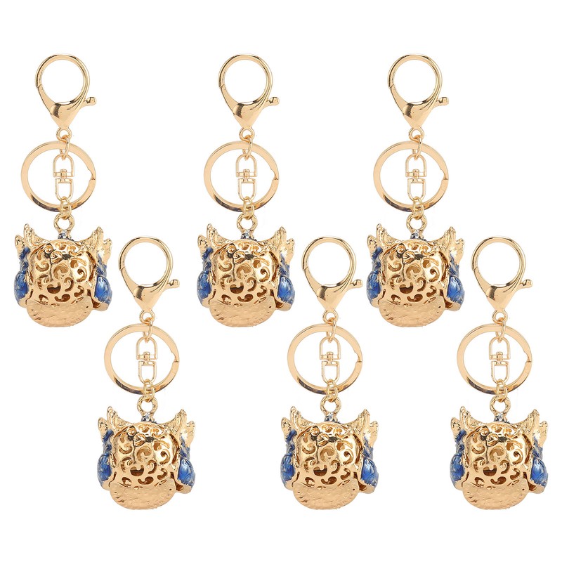 6pcs Lion Dance Keychains Cute Funny Exquisite Metal Rhinestone Chinese