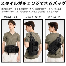 IDEASHOW 2-Way Waist Bag, Multi-functional Waist Pouch, Storage Capacity, Body Bag, 11 Pockets, Belt Bag, Travel Bag, Adjustable Belt, Front Pocket for Dividing, Shoulder Pouch, One Shoulder, Hip Bag,