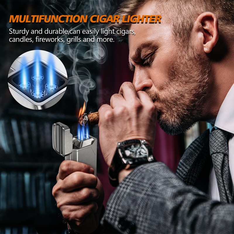 Scotte Cigar Lighter, Torch Lighter 4 Jet Flame, Refillable Butane
