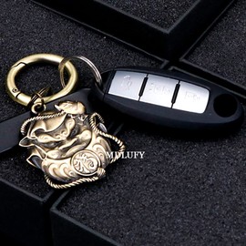 MDLUFY Keychain, Bronze, Daruma 3D Metal, Motorcycle, Key Ring, Car Key Decoration, Pendant, Metal Fittings, Men's, Durable, Lightweight, brown (bronze)