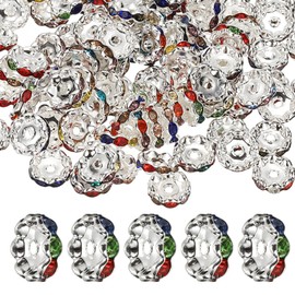 PATIKIL 12mm Wavy Rhinestone Spacer Beads, 100Pack Loose Jewelry Making Spacers Beadable Rondelle Diamond Beads DIY Bracelets Pen Silver Plated for Craft Supplies Decor, Rainbow Color