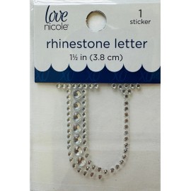 Love Nicole Letter U Rhinestone Sticker 1.5"  Clear Silver Glitter Scrapbook Monogram Bling