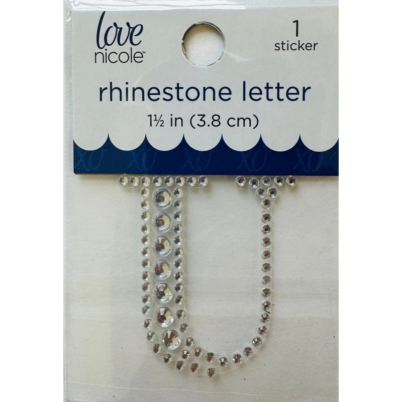 Love Nicole Letter U Rhinestone Sticker 1.5" Clear Silver Glitter