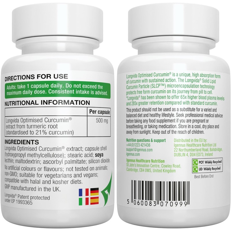 Igennus Healthcare Nutrition Longvida Optimised Curcumin 500mg, High Dose &