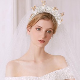 Pearl Bride Headband Bachelorette Party Decorations Bride Bride To Be Headband Bride Headband Wide Pearl Headband for Bachelorette Party, White Artificial Flower Headband for Bridal Shower Gift