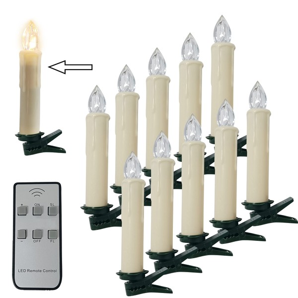 Gedengni Battery Powered Remote Control LED Christmas Tree Taper Candles with Remote and Removable Clips for Weddings, Vigil and Menorah (4'', Ivory),Pack of 10