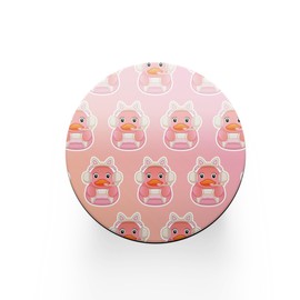 1 x Round Rubber Duck Coaster - Gamer Pink Pattern Toy Kids Bath Duck Cute Duck Funny Novelty Animal Kitchen Family Drinks Home #81570