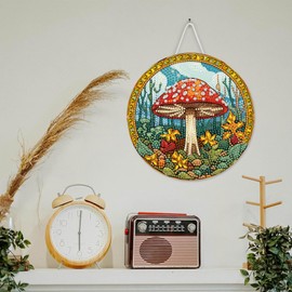 SKRYUIE Hanging Diamond Art Kits for Adults Mushroom, DIY Window Pendant Diamond Painting Kit Sun Catcher, Special Shaped Crystal Acrylic Double Sided, Porch Outdoor Garden Ornament 7.64 x 7.64 Inch