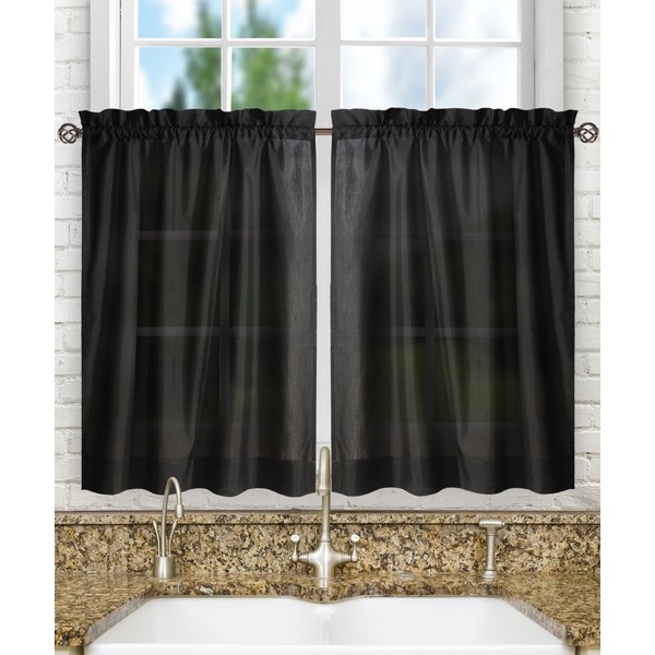 Ellis Curtain Stacey Tailored Tier Pair Curtains, 56" x 36", Black