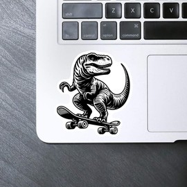 Medium 100mm 'Dinosaur on a Skateboard' Permanent Sticker Decal for Cars/Windows/Bins/Walls etc (DW00109277)