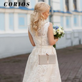 CORIOS Rhinestone Evening Bag for Women Sequin Clutch Bag Bridal Wedding Purse Glitter Shoulder Bag With Detachable Chain Luxury Crystal Handbag Crossbody Bag for Banquet Party Cocktail Prom Gold