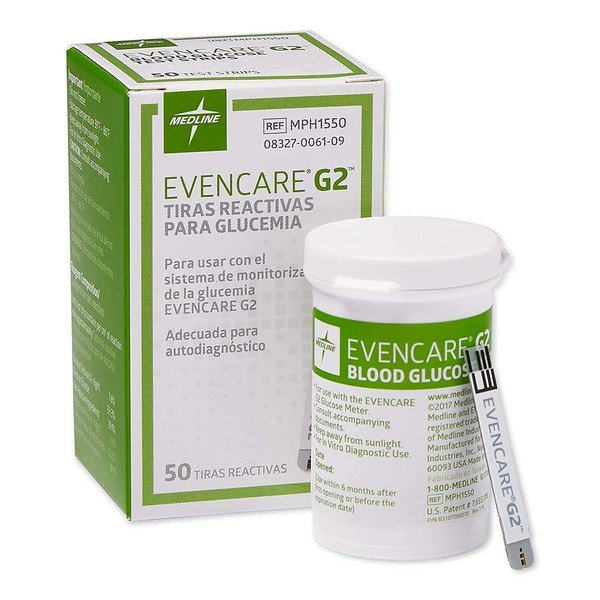 Evencare Medline G2 Blood Glucose Test Strips, For self-testing with G2 Monitoring System (50 Count)