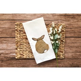 Set of 3 Bunny Butt Tea Towels Funny Cute Easter Rabbit Hare Cottontail Flour Sack Dish Bathroom or Kitchen Decor Decorative Hand Towel