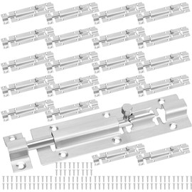 SINJEUN 20 Pack 5 Inch Barrel Bolt, Stainless Steel Slide Lock, Thickened Door Latch Slide Latch Lock with 120 Mounting Screws, Sliding Latch Hardware for Security and Privacy, Silver