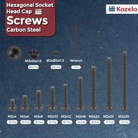 Kozelo 780pcs M2 Socket Head Cap Screws Bolts Nuts Assortment Kit - [M2x4/6/8/10/12/16/20/25/30mm] Alloy Steel Black Oxide 12.9 Internal Hex Screw for 3D Printer Use,with Wrench