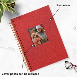 HIWHY Scrapbook Photo Album Linen Cover with DIY Window 28x20 CM White Inner Paper Memory Book with 40 Sheets/80 Pages Red