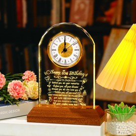 Arikyrist Happy 85th Birthday Crystal Clock Gifts for Women Men 85 Years Old Birthday Present for Parents 85th Quartz Clock Birthday Gifts with Wooden LED Light Base for Couples Her Him