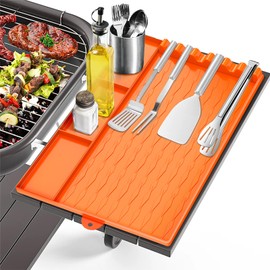 Silicone Griddle Tools Mat for Blackstone, Large Grill Accessories Side Shelf Mat with Drip Pad Heat Resistant, Non Slip, BBQ , Utensil Holder for Grilling, Kitchen Outdoor Cooking Countertop, Orange