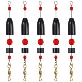 OROOTL Carolina Fishing Rigs 5pcs CRR Carolina Ready Rig Brass Pre Rigged with Fishing Weight Barrel Swivels Beads for Bass Saltwater Freshwater Fishing Size 1/4 3/8 1/2 3/4 1oz
