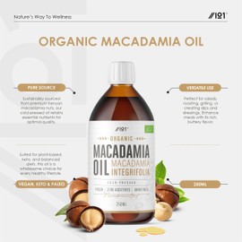 Organic Macadamia Oil 250ml – Unrefined & Cold Pressed Premium Macadamia Nut Oil – Sustainably Sourced ~ for Keto, Paleo & Vegan Diets – By Alpha01