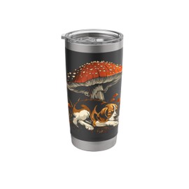 Cute Beagle Dog Cottagecore Aesthetic Under The Mushroom Stainless Steel Insulated Tumbler