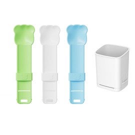 YIUELAGTENN 3 Pack Cat Strip Feeder and 1 mini Storage Rack，3 Color Cat Stripe Squeeze Spoon for Feeding Liquid Food and Wet Food