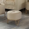 Fabulaxe Round Velvet Ottoman Stool Raised with Hairpin Gold Base,