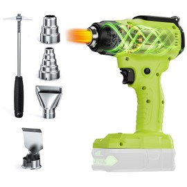 Compatible with Ryobi 18V Battery Cordless Heat Gun, 350W LED Light, Quick Heat Welded Heat Gun 122°F - 120°F Variable Temperature Control with 4 Nozzles and Scraper for Crafts(No Battery)