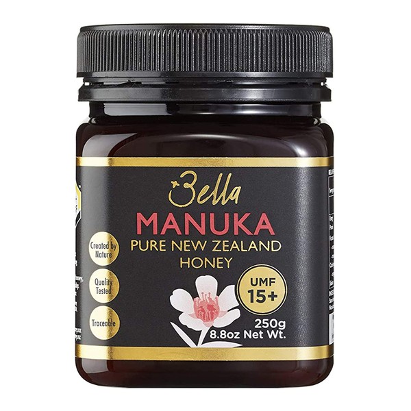 Bella New Zealand - Miel de Manuka certificado UMF 15+ (MGO 515+) | 9.5 oz | 250 g | Raw Super Premium 100% NZ Manika, sin OGM, Halal, Soporta la inmunidad de forma natural
