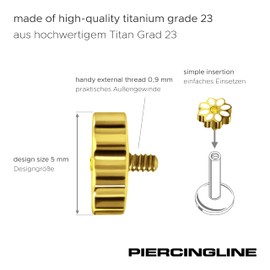 PIERCINGLINE Titanium Screw Attachment with External Thread 0.9 mm Daisy + Crystal Piercing Attachment Replacement Choice of Colours, Titanium