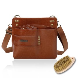 KONGPEN Scissor Case, Genuine Leather, Brush Included, 7 Scissors, Square Shape, Hairdresser, Florist (Camel)