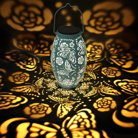 Butterfly Solar Lanterns, Gifts for Women Mom Birthday, Butterfly Decorations for Garden Patio Yard Porch Decor, Big Metal Hanging Solar Lanterns Outdoor Waterproof