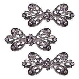 WANDIC Cloak Clasp Fasteners, 3Pcs 5.8CM Gun Black Cape Clips with Rhinestone Vintage Cardigan Fastening Clips for Clothing Sweater Shawl
