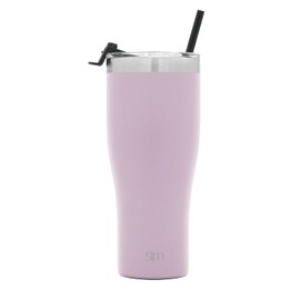 Simple Modern Vaso con tapa abatible transparente y pajita, botella de agua aislada reutilizable, taza de viaje de acero inoxidable, colección Slim Cruiser | 32 onzas, niebla de lavanda