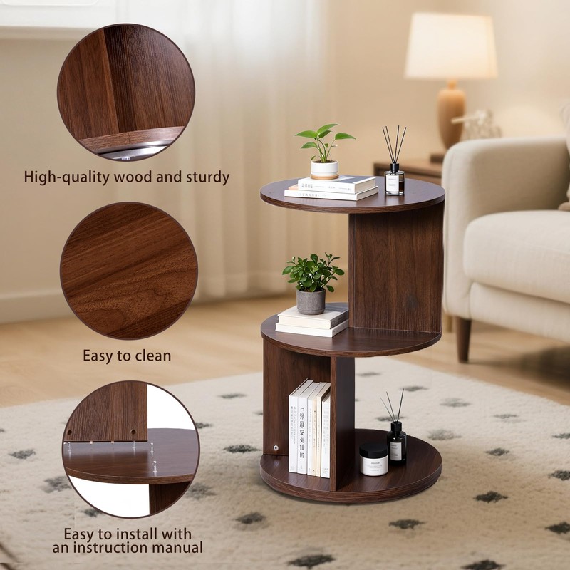 Vrnikhub Wood 2-Tier 360° Rotating Bookshelf, Narrow Corner Bookcase &