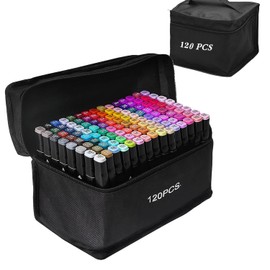 Alcohu Alcohol Markers Set,120P Alcohol Markers Brush Dual Tip Sketch Marker for Painting, Art Supply Permanent Coloring stuff Marker for Kids,School