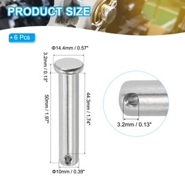 PATIKIL 10 x 50 Mm Single Hole Clevis Pins, 6 Pcs 304 Stainless Steel Flat Head Pin for Hitch Pin Lock Link Hinge Systems, Silver
