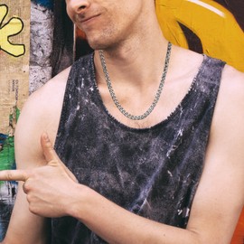 Flongo Necklace Men's Chain Silver: Necklace Men Stainless Steel Cuban Curb Chain Men's Necklaces Pendant Chain Silver Chain Link Chain Byzantine Chain for Women Gift 50 cm 5.5 mm, Stainless Steel, No