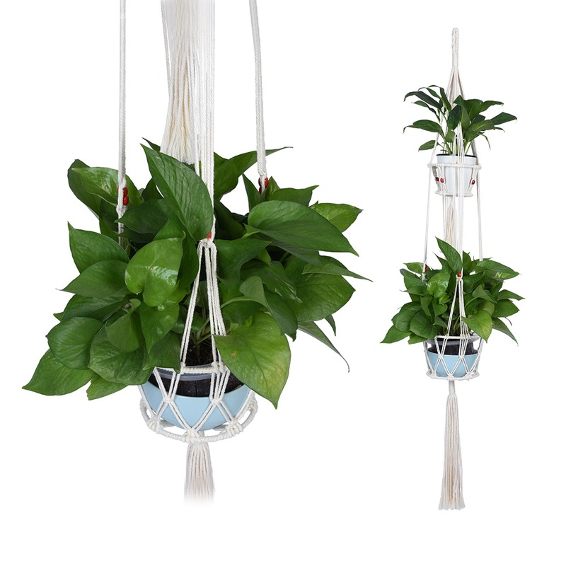 2 Pcs Macrame Double Plant Hanger Cotton Rope Flower Pot
