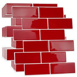 Premium Peel and Stick Kitchen Backsplash Tile Stickers Self Adhesive Stick on Subway Tile 11.8" x 11.8" Bathroom Splashback Water Heat Resistant 3D Wall Tiles Red Glossy
