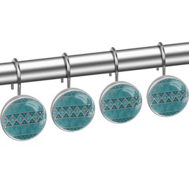 Silver Santa Southwest Turquoise Arizona Desert Western Lodge Decorative Shower Curtain Hooks Rings Set of 12 Hooks for Shower Curtain Rustproof Curtain Rings for Bathroom