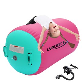 Gymnastics Tumbling Equipment Inflatable Air Roller Balance Cylinder with Pump, 0.6mm High-Density PVC, Air Barrel Trainer for Back Handspring, Cheerleading, Yoga & Gym Multiple Sizes 2.6FT–4FT Length
