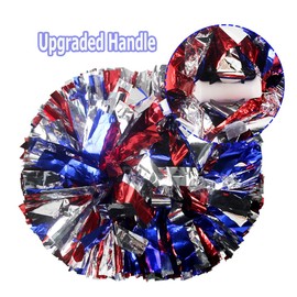 Hooshing 2PCS Pom Poms Cheerleading Blue and Red and Silver Metallic Cheer Pompoms with Baton Handle for Team Spirit Sports Dance Cheering Girls Gifts