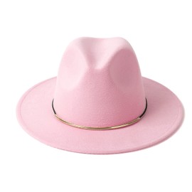 HUDANHUWEI Womens Fedora Hats with Belt Buckle Wide Brim Panama Fedora Cap A-Pink