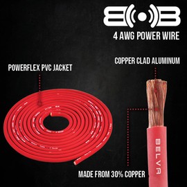 Belva True 4 Gauge AWG Premium CCA Complete Amplifier Wiring Kit with OFC 2-Channel RCA Cable - BAK42 RED