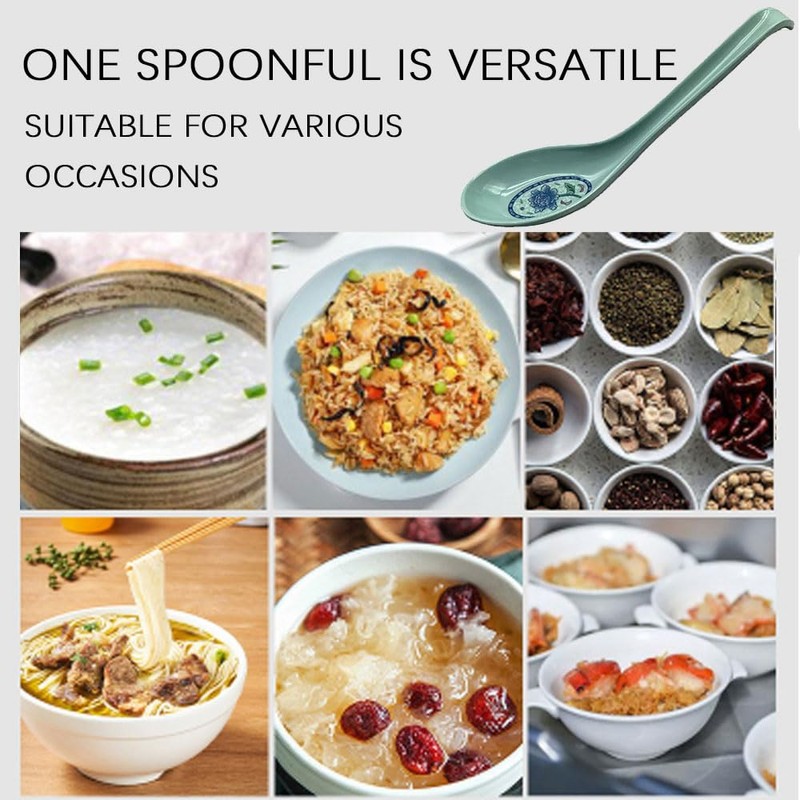 6Pcs Soup Spoon Ramen Noodle Soup Ladle Blue Pattern Soup